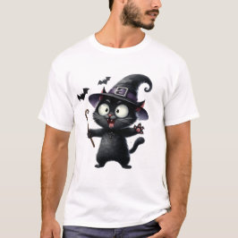Cute Black Cat Witch with Magic Wand ✨🐾🧙 T-Shirt