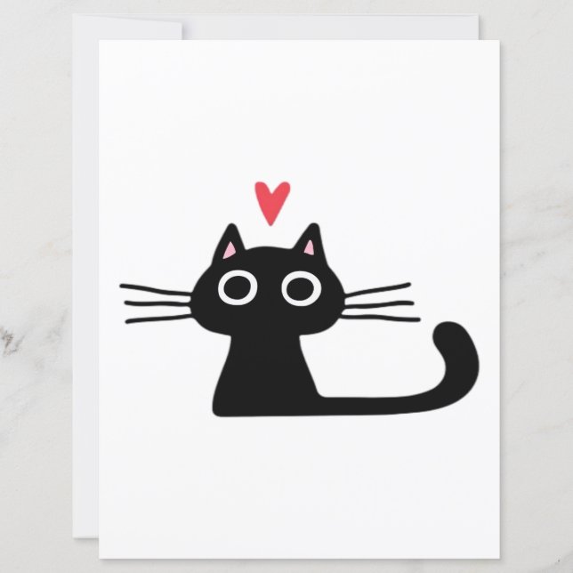 Cute Black Cat with Heart  Kitten Valentine Classi (Vorderseite)