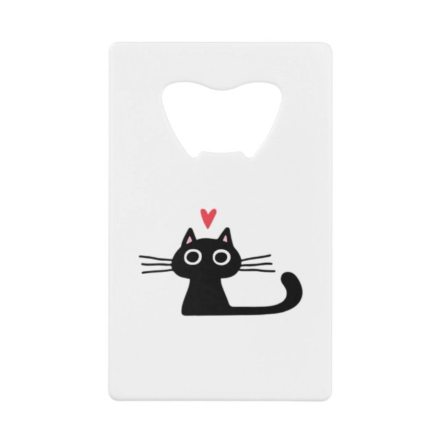 Cute Black Cat with Heart  Kitten Valentine Classi Geldbeutel Flaschenöffner (Vorderseite)