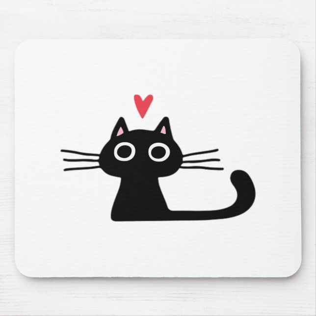 Cute Black Cat with Heart  Kitten Valentine Classi Mousepad (Vorne)