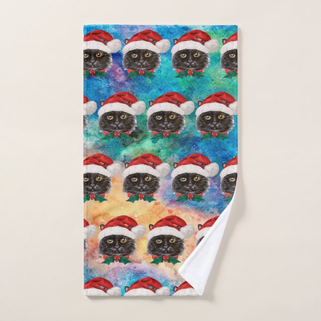 Cute Black Cat with Santa Hat Pattern (Serviette à main)