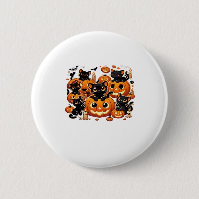 Cute Black Cats in Pumpkins Halloween Night Artwor Button (Vorderseite)