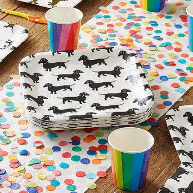 Cute Black Dachshund Pattern Pappteller (Von Creator hochgeladen)