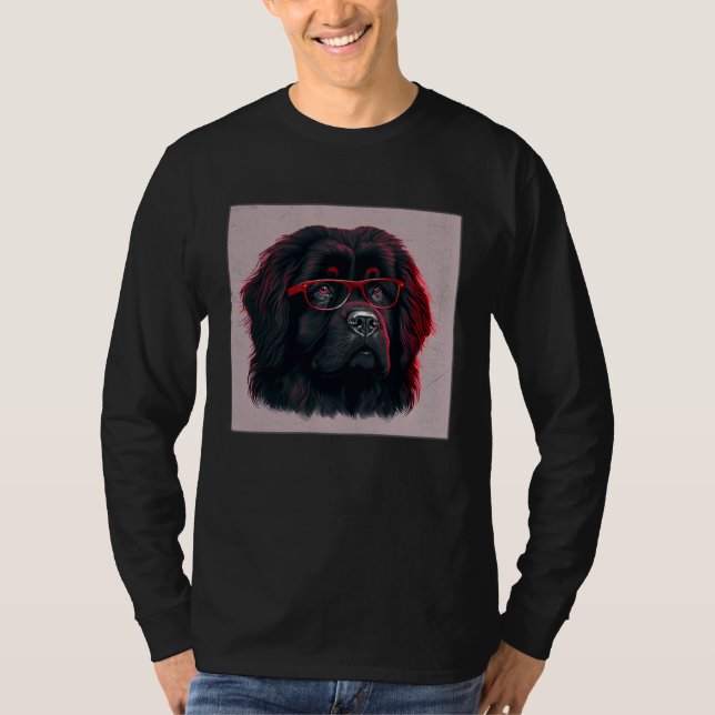 Cute Black Dog Illustration Glasses Friendly Women T-Shirt (Vorderseite)