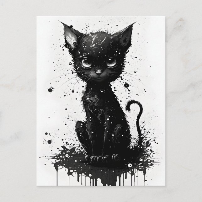 Cute Black Kitten Enk Imprimer Goth Carte postale (Devant)