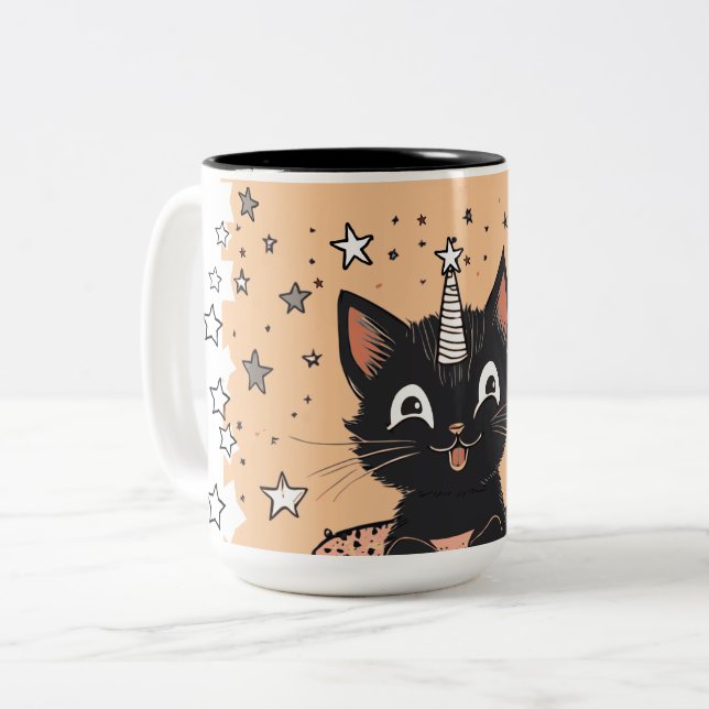 Cute Black Kitten Mood Café Mug (Devant gauche)