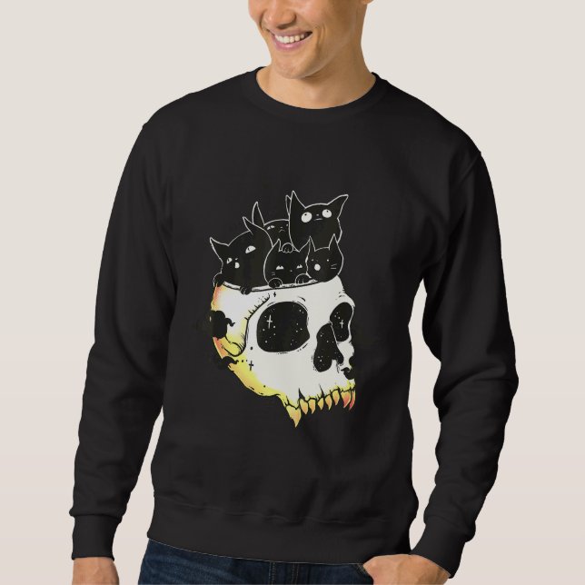 Cute Black Kittens In Skull Art Sweatshirt (Vorderseite)