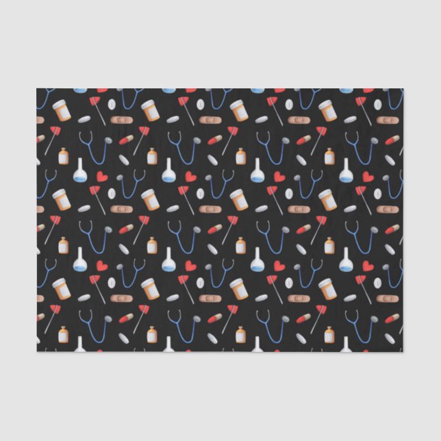 Cute Black Pattern Nurse Medical Seidenpapier (Vorderseite)