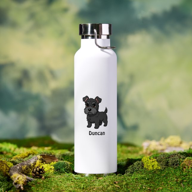 Cute Black Scottish Terrier Dog Custom Name Trinkflasche (Außenbereich (gedreht))