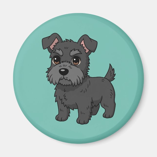 Cute Black Scottish Terrier Dog Green Magnet (Vorne)