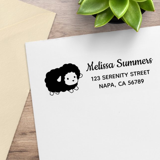 Cute Black Sheep Ewe Return Address Gummistempel (Von Creator hochgeladen)