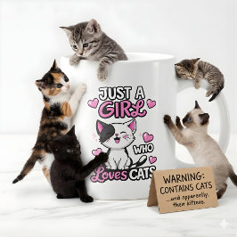  Cute Black & White Kitten & Pink Hearts  Jumbo-Tasse