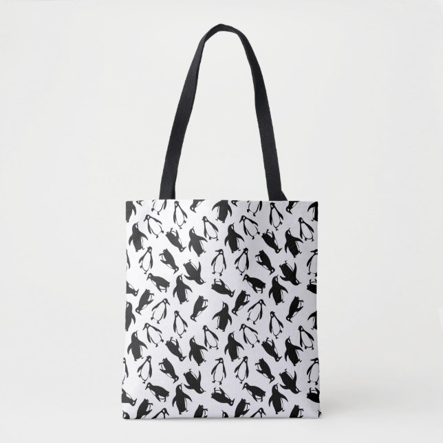 Cute black white penguin pattern white background tasche (Vorderseite)