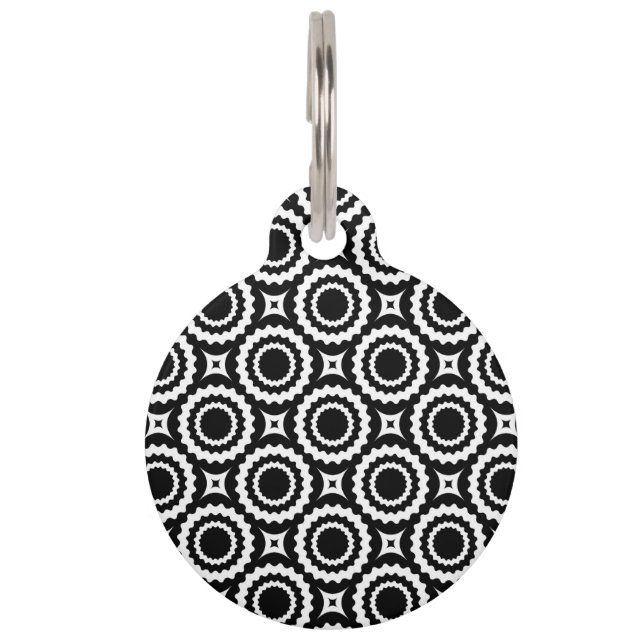 Cute black white zigzag circles pattern haustiermarke (Vorderseite)