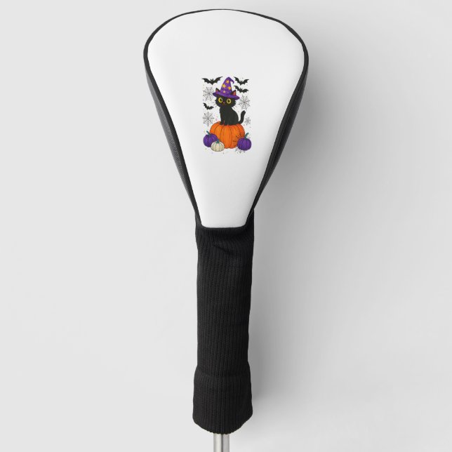 Cute Black Witch Cat Pumpkin Halloween Costume Fal Golf Headcover (Vorderseite)