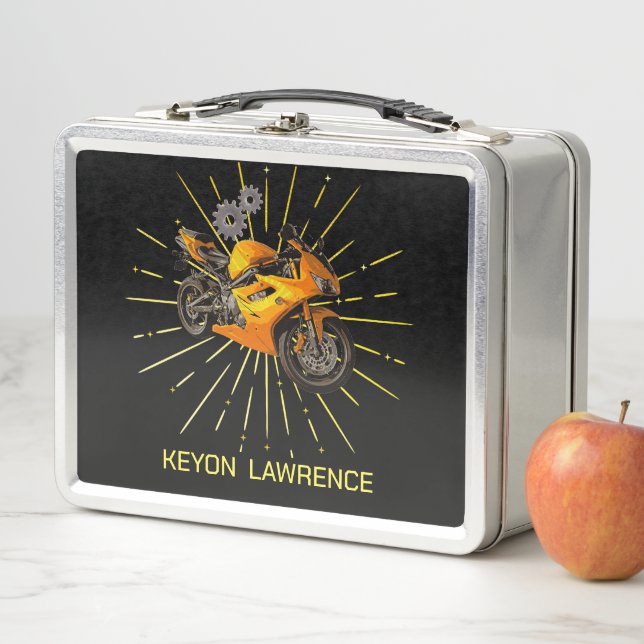 Cute Black & Yellow Boys Motorrad Metal Lunchbox (Beispiel)