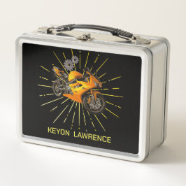 Cute Black & Yellow Boys Motorrad Metal Lunchbox