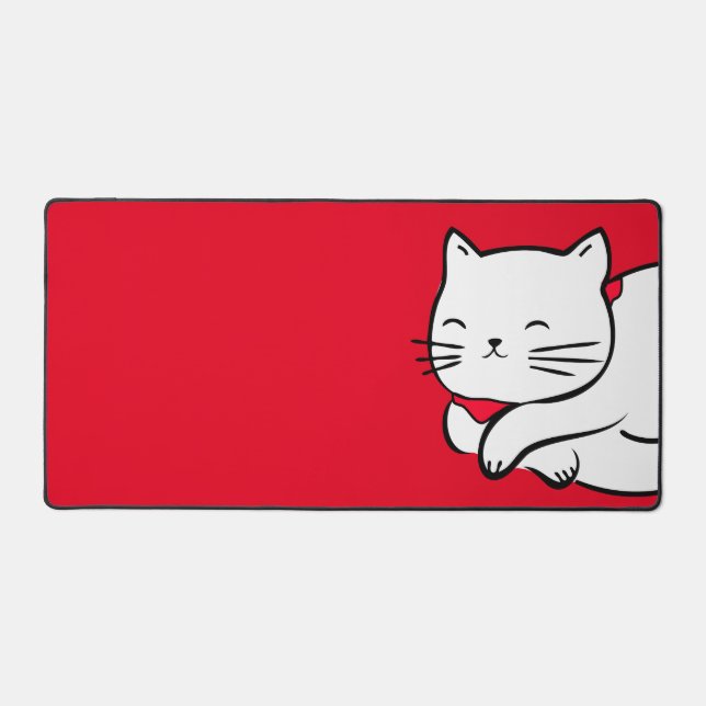 Cute blanc Chat Dormir bureau Mat (Recto)
