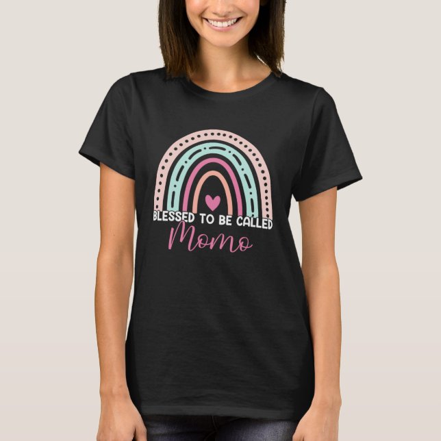 Cute Blessed To Be Called Momo Rainbow Mom Grandma T-Shirt (Vorderseite)