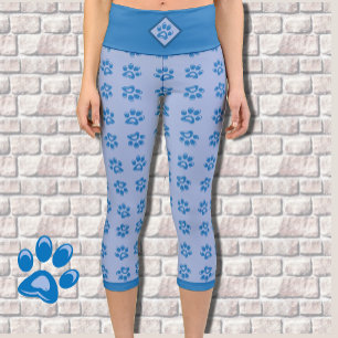 Cute bleu empreintes de pattes capri leggings
