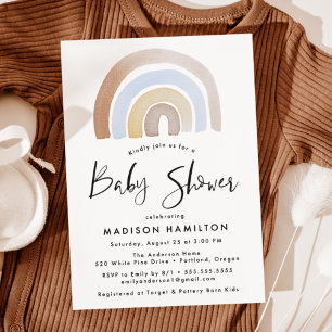 Cute Blue and Brown Watercolor Rainbow Baby Shower Einladung