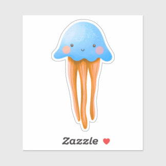 Cute Blue and Orange Jellyfish Aufkleber