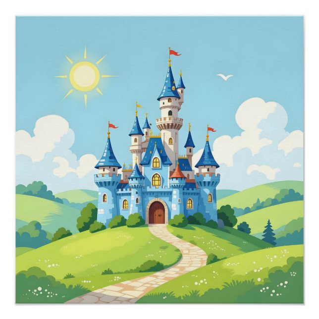 Cute blue and white castle poster (Vorderseite)