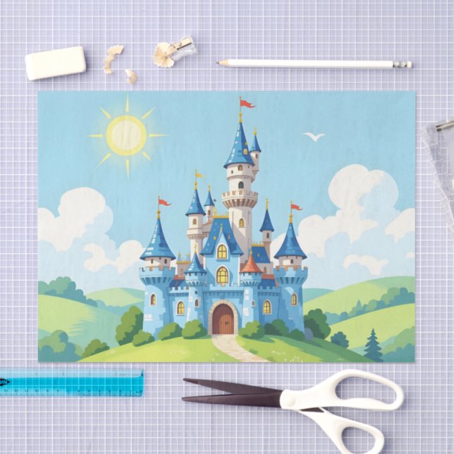 Cute blue and white castle seidenpapier (Handwerk)