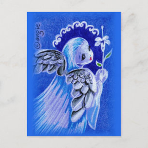 Cute Blue Angel with Easter Lily Feiertagspostkarte