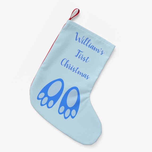 Cute Blue Baby Boy Bunny Feet Easter Custom Kleiner Weihnachtsstrumpf (Vorderansicht (hängend))