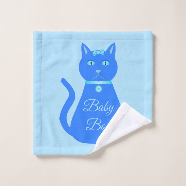 Cute Blue Baby Boy Chat Personnalisé (Gant de toilette)