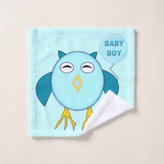 Cute Blue Baby Boy Hibou lave linge (Gant de toilette)