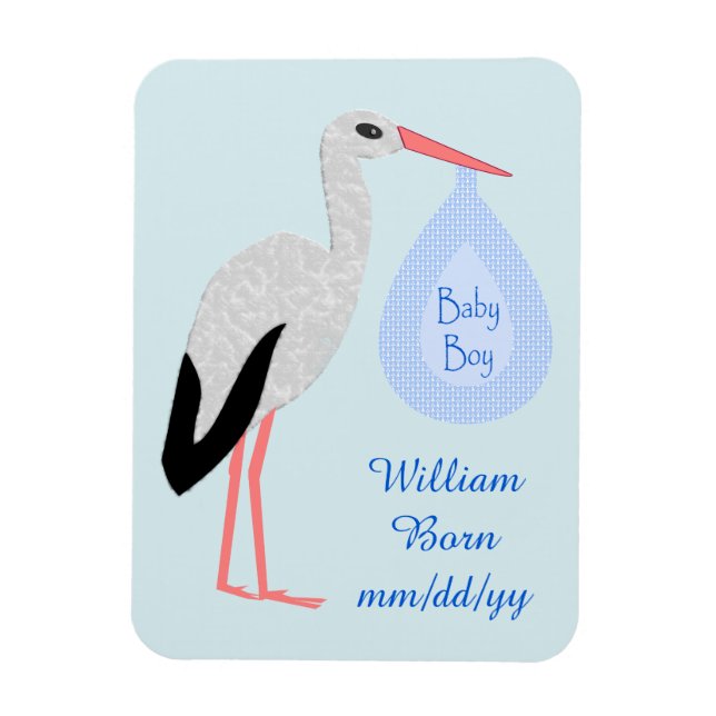Cute Blue Baby Boy Stork Birth Announcement Magnet (Vertikal)
