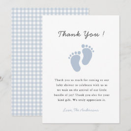 Cute Blue Baby footprint  Baby Boy shower Dankeskarte