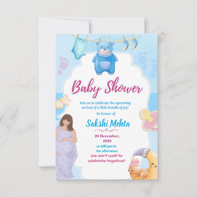Cute Blue Baby Shower Invitation (Devant)