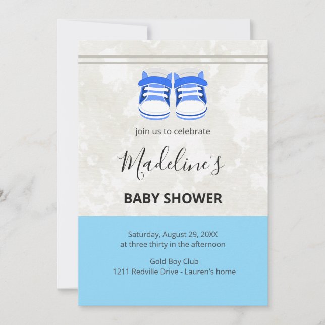 Cute Blue Baby Shower Invitation – Baby Boy Custom (Devant)