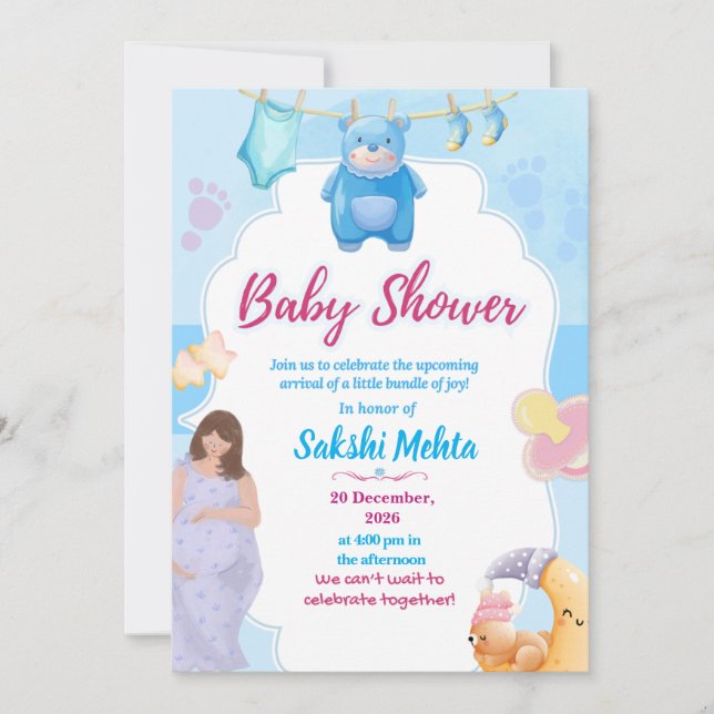 Cute Blue Baby Shower Invitation Dankeskarte (Vorderseite)