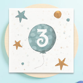 Cute Blue Balloon Boy Third Birthday Party Serviette