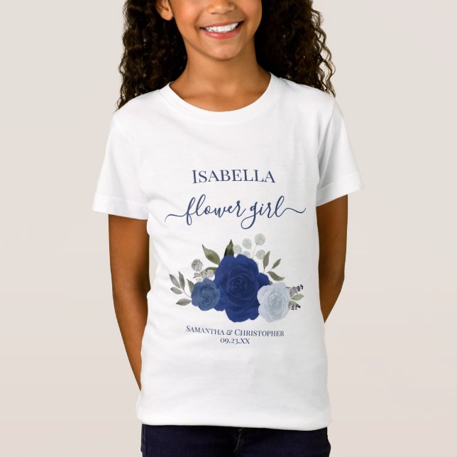 Cute Blue Boho Chic Roses Flower Girl Gift Wedding T-Shirt (Vorderseite)