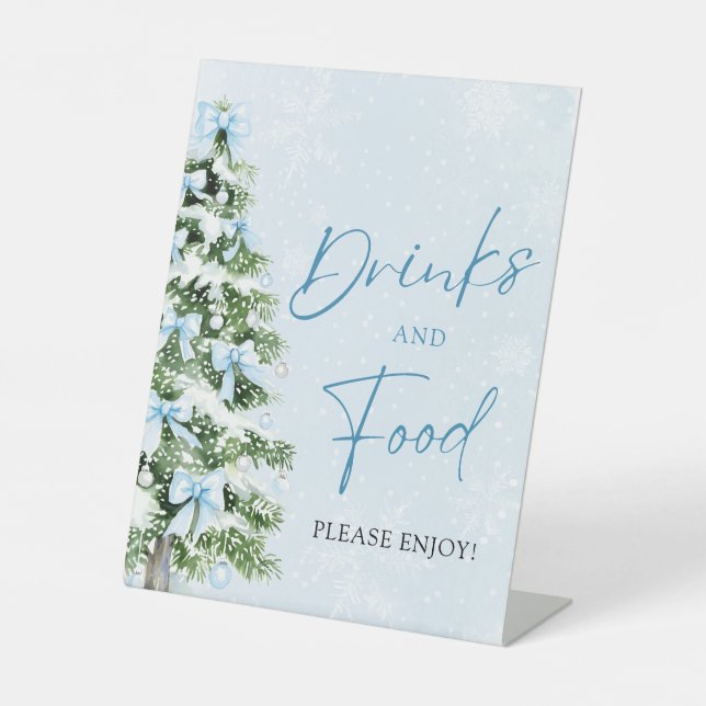 Cute Blue Bows Christmas Tree Food and Drinks Sockelschild (Vorderseite)