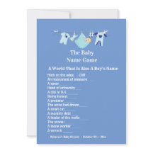 Cute Blue Boy Baby shower Devinant Invitation Jeu