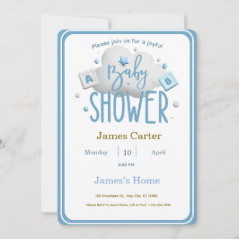 Cute Blue Boy Baby Shower Invitation Einladung