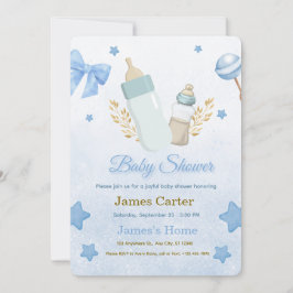 Cute Blue Boy Baby Shower Invitation Einladung