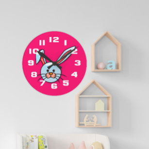 Cute Blue Bunny Nursery Horloge murale