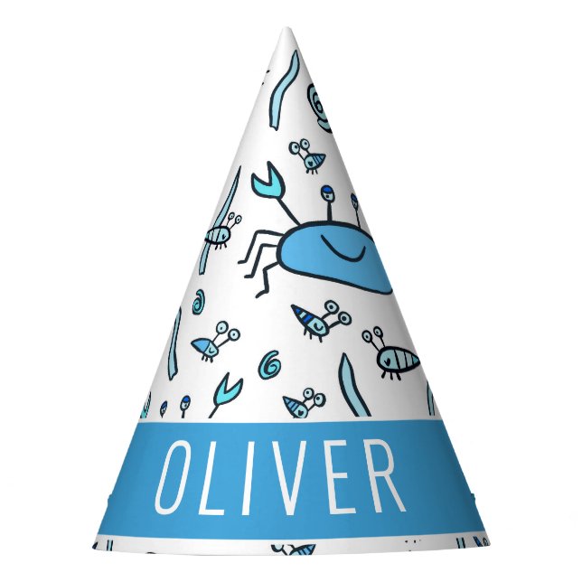 Cute Blue Crab Sea Animes Muster Boy Birthday Partyhütchen (Vorderseite)