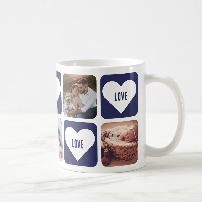 Cute Blue Custom Photo Log Mug with Hearts (Droite)