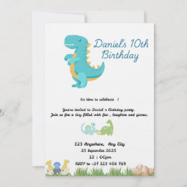 Cute Blue Dinosaur Theme Einladung