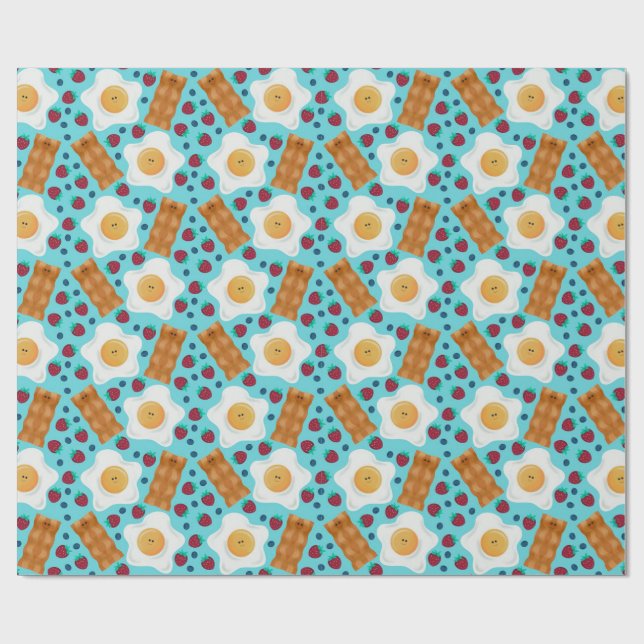Cute Blue Eggs Bacon Strawberries Blueberries  Geschenkpapier (Flach)