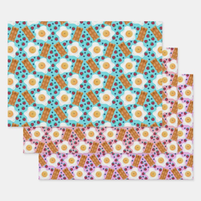 Cute Blue Eggs Bacon Strawberries Blueberries  Geschenkpapier Set (Set)