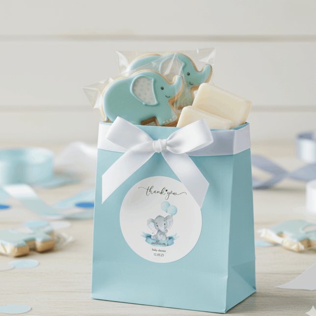 Cute Blue Elephant Baby Shower Thank You Sticker (Créateur téléchargé)